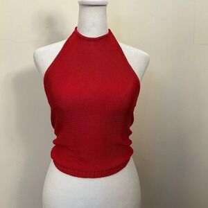 Zara Halter Top Red Knit Open Back Tie Closure Size S